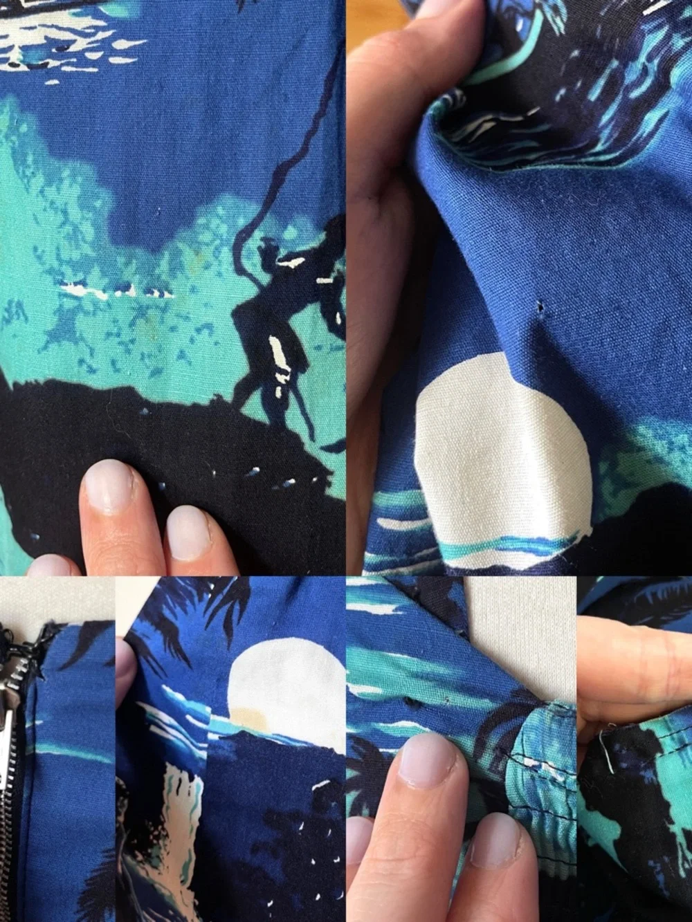 Rare Vtg 1950s Alfred Shaheen blue Hawaii island scene sweetheart wrap dress XS - Picture 14 of 16